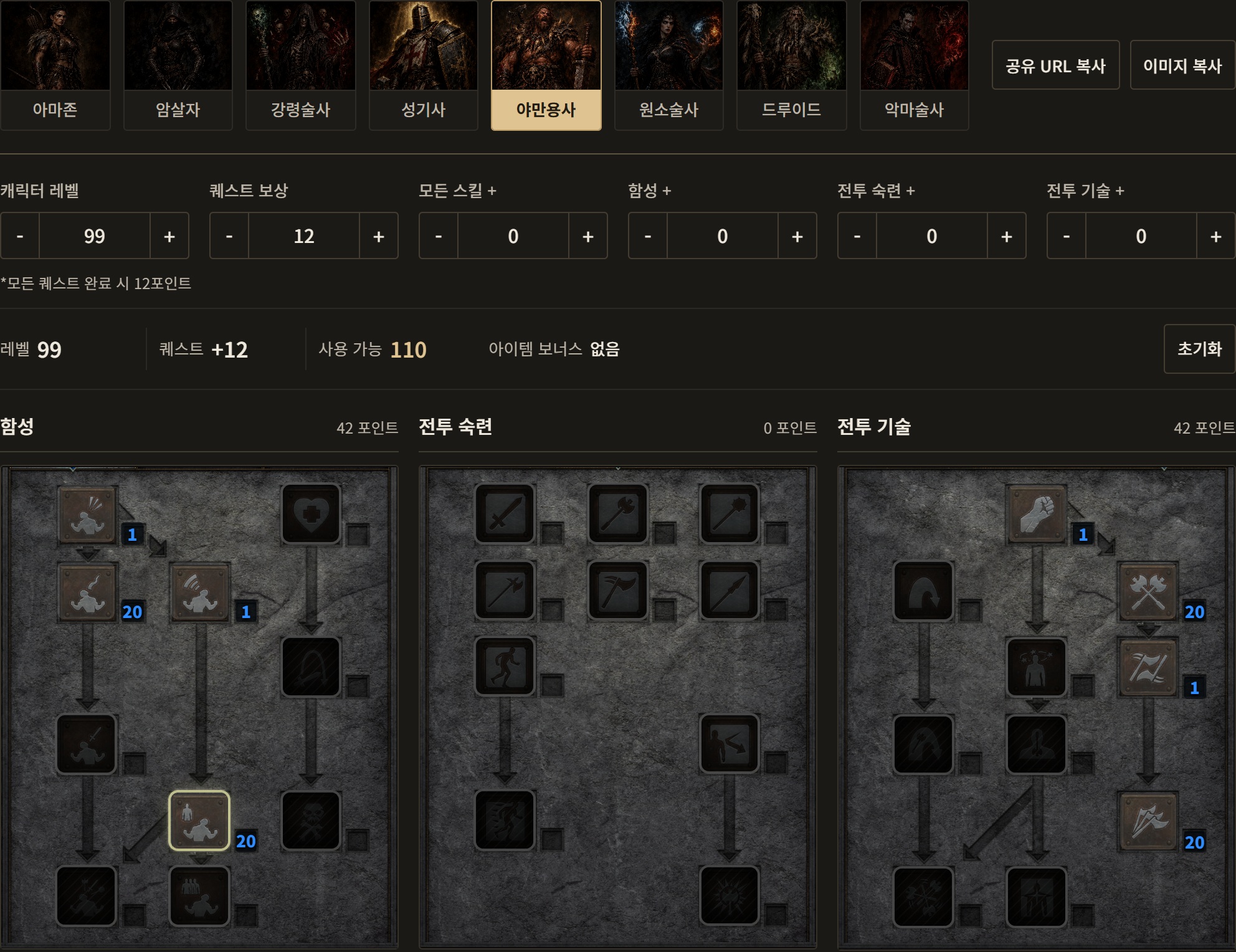 야만용사 · 광분 · 공통 목표 스킬. 광분 20점, 이중 타격 20점, 도발 20점, 전투 지시 20점. 선행 스킬은 별도 목록 참조.